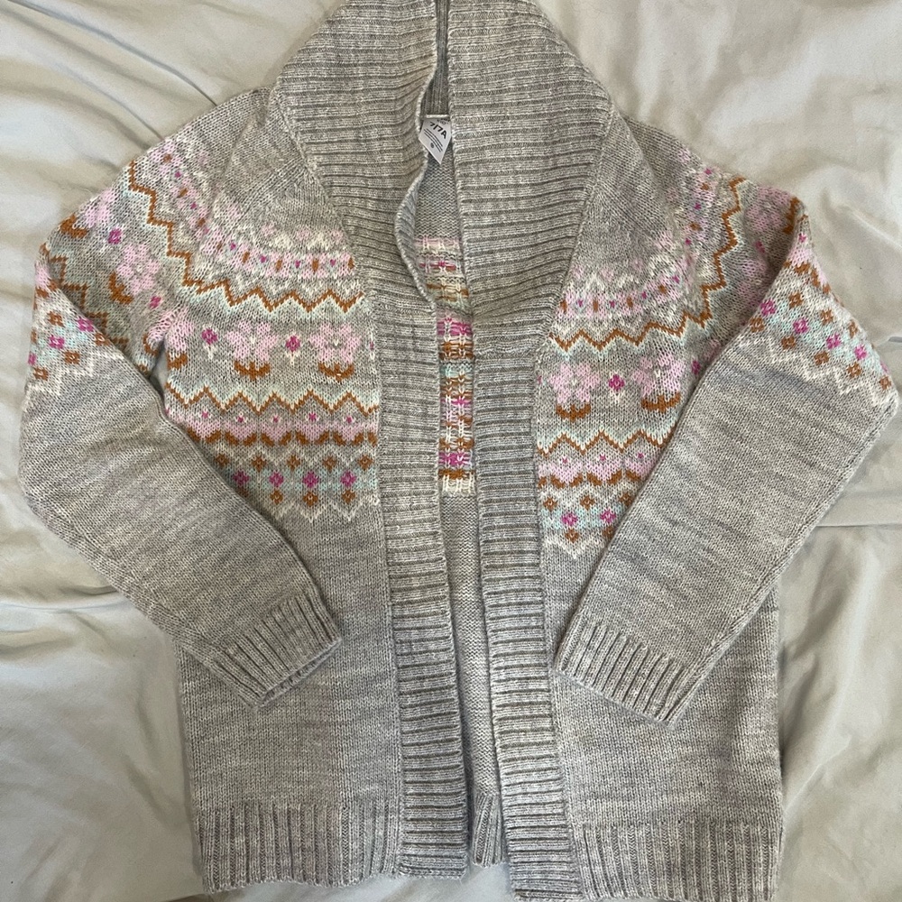 Carter's Light Gray Sweater with Pink and Orange Design